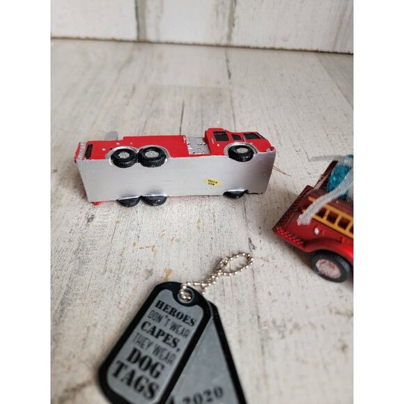 Firefighter fire truck tree hero cape dog tag ornament Xmas set - Picture 11 of 12